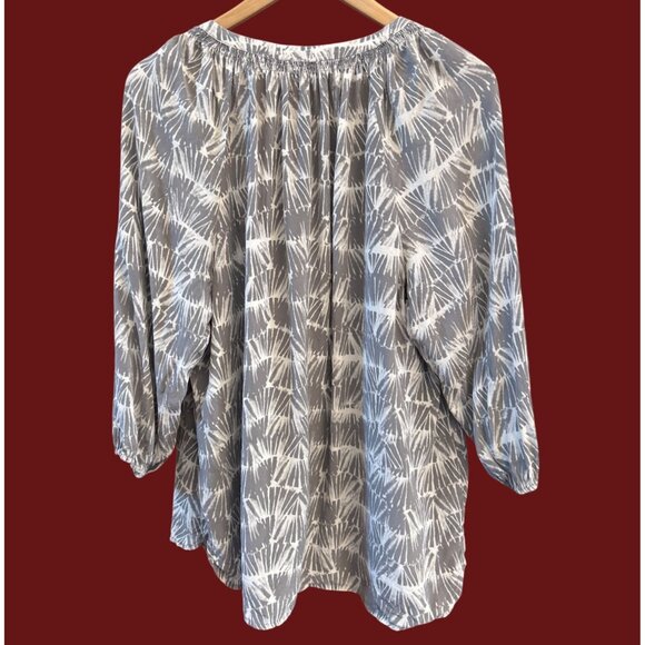 Cynthia Rowley Gray Abstract Print Silk Blouse Long Sleeve Luxury Designer Top - Picture 4 of 4